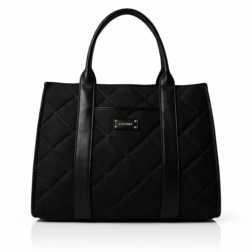 NEW LOUME Black Quilted TOTE Crossbody Shoulder BAG